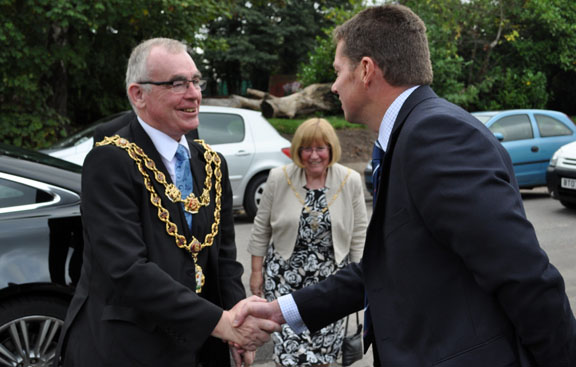 The Lord Mayor of Birmingham, Councillor Mike Leddy and The Lady Mayoress, Mrs Pauline Leddy, are greeted by James Rennison MD of Kendrick H